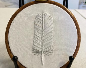 Mute swan feather hanging embroidery 4”