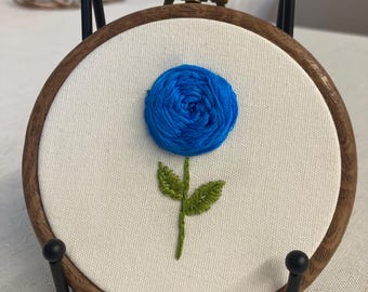 Blue rose rosette hanging embroidery 4”