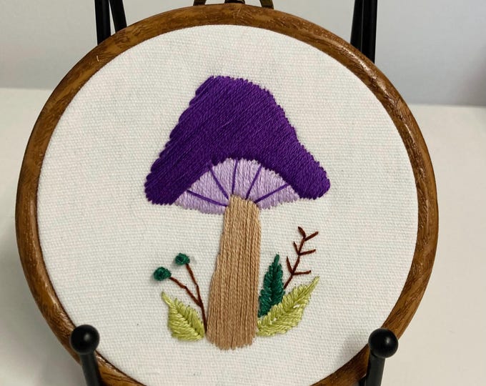Featured listing image: Purple mushroom hanging embroidery 4”