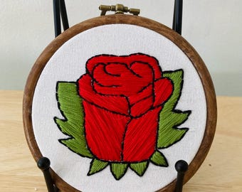 Red rose 4” hanging embroidery