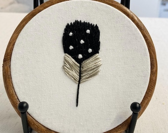 Guinea fowl feather 4” hanging embroidery