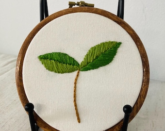 Green tree sprout leaf hanging embroidery 4”