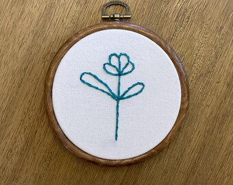 Floral blue line drawing hanging embroidery