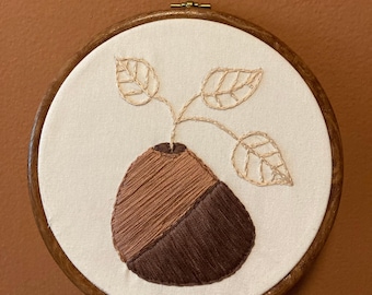 Leaves in a dual brown vase textured hanging embroidery