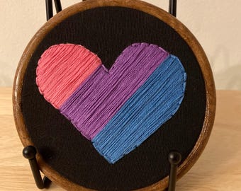 LGBTQIA bisexual pride heart 4” hanging embroidery