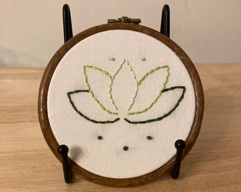 Green lotus flower hanging embroidery 4”