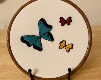 Rainbow butterflies primary colors hanging embroidery 6.7”