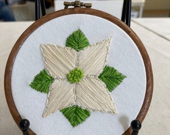 Dogwood flower white hanging embroidery 4”