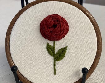 Red rose rosette hanging embroidery 4”