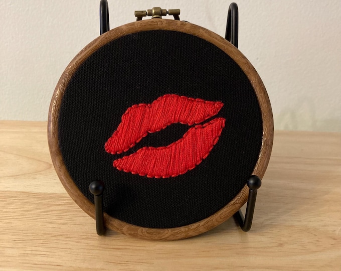 Featured listing image: Red lips lipstick hanging embroidery