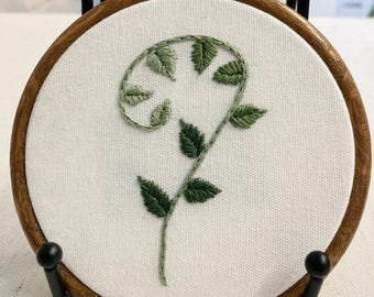 Fiddlehead fern hanging embroidery 4”