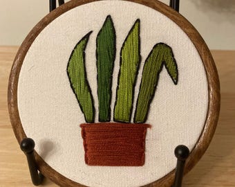 Snake plant in a pot hanging embroidery 4”