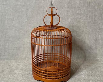 Vintage Bird Bamboo Wooden Round Hanging Bird Cage