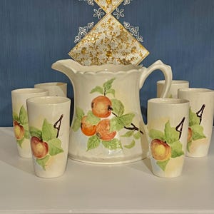 Vintage keramische sapkan met set van 6 kopjes