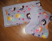 Princess Print Flannel Baby Receiving Blanket With Two Matching Burp Clothes
