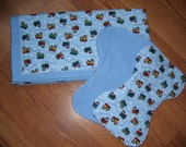 Baby 39 s Flannel Train Print Receiving Blanket With Two Matching Burp Clothes