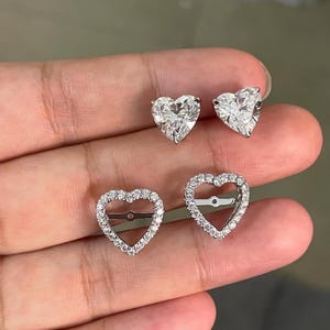 14k White Gold Heart Cut Lab Grown Diamond Stud Earrings: IGI Certified