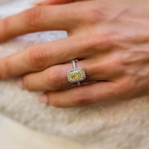 IGI Certified Yellow Diamond Engagement Ring 1.00 CT Radiant Lab Grown Diamond Ring Halo Anniversary Ring Real Yellow Lab Diamond Ring Gift