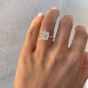 2 Carat Cushion Cut Lab Grown Diamond Engagement Ring: Hidden Halo, Silver or Gold