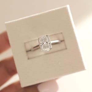 Lab Grown 1.80 CT Cushion Diamond Engagement Ring: Bezel Solitaire, Silver or Gold