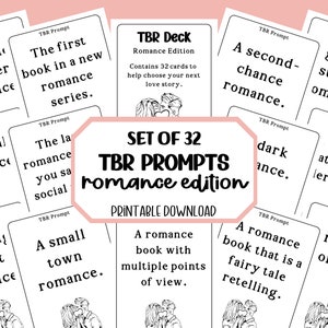 Invites TBR imprimables - 32 invites de livres romantiques - Design noir et blanc compatible avec l'encre - Défi de lecture pour les amateurs de lecture