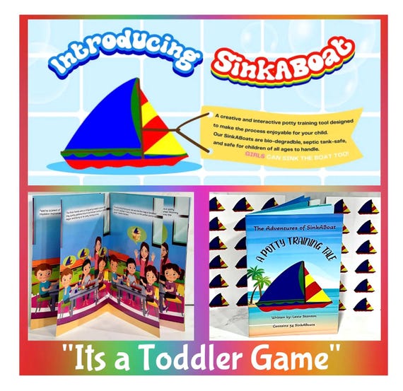 Sinkaboat Game of Potty Training, have FUN! Use your IMAGINATION! Includes 54 Boats for sinking!!!