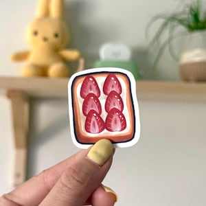 Strawberry Bread Toast Sticker | matte vinyl weatherproof | glossy holographic food | aesthetic cute breakfast | laptop planner journal