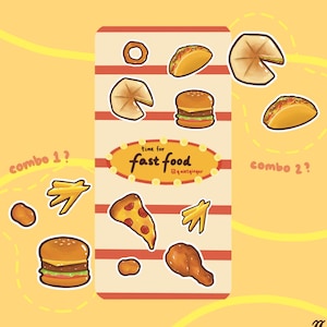 Fast Food Sticker Sheet | matte vinyl weatherproof | burger pizza tacos food | aesthetic cute realistic | journal planner laptop