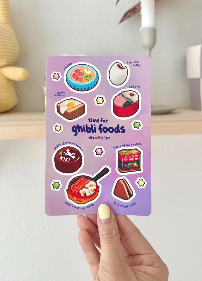 Ghibli Food Sticker Sheet | matte vinyl weatherproof | anime japanese food | aesthetic cute realistic | laptop water bottle journal image 2