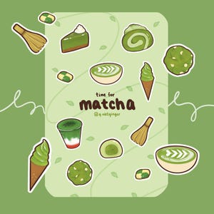 Matcha Sticker Sheet | matte vinyl weatherproof | asian japanese food drink | aesthetic cute realistic | laptop water bottle journal