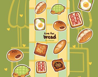 Bread Bakery Pastry Sticker Sheet | matte vinyl weatherproof | danish toast food | aesthetic cute realistic | journal planner laptop