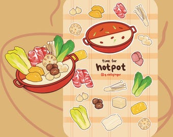 Hotpot Assembly Sticker Sheet | matte vinyl weatherproof | asian chinese food | aesthetic cute realistic | laptop water bottle journal