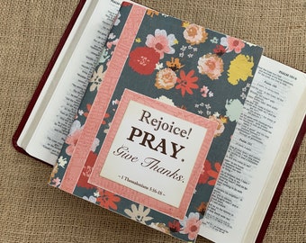 Legacy Prayer Journal, Bound Book, Bright Multicolored Floral on Grey-Blue Background with Pink Maps Accents