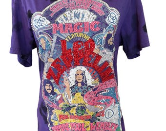 T-shirt Led Zeppelin recyclé - T-shirt rock orné de strass à la main