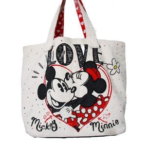 Disney Mickey & Minnie Mouse Tote Bag – Hand Embellished with Rhinestones | Upcycled and One of a Kind