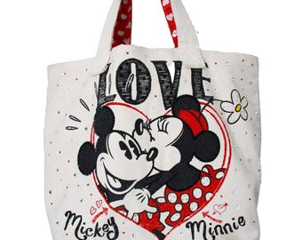 Bolso tote de Mickey y Minnie Mouse con diamantes de imitación – Monedero Disney reciclado