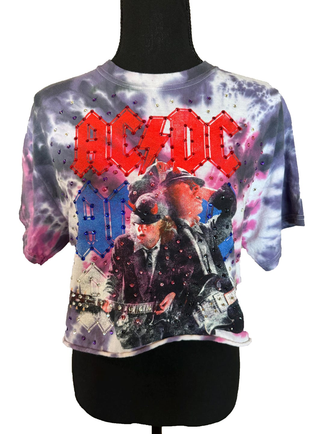 AC/DC Rhinestone Cropped T-shirt – Upcycled Band Tee, Hand Embellished ...