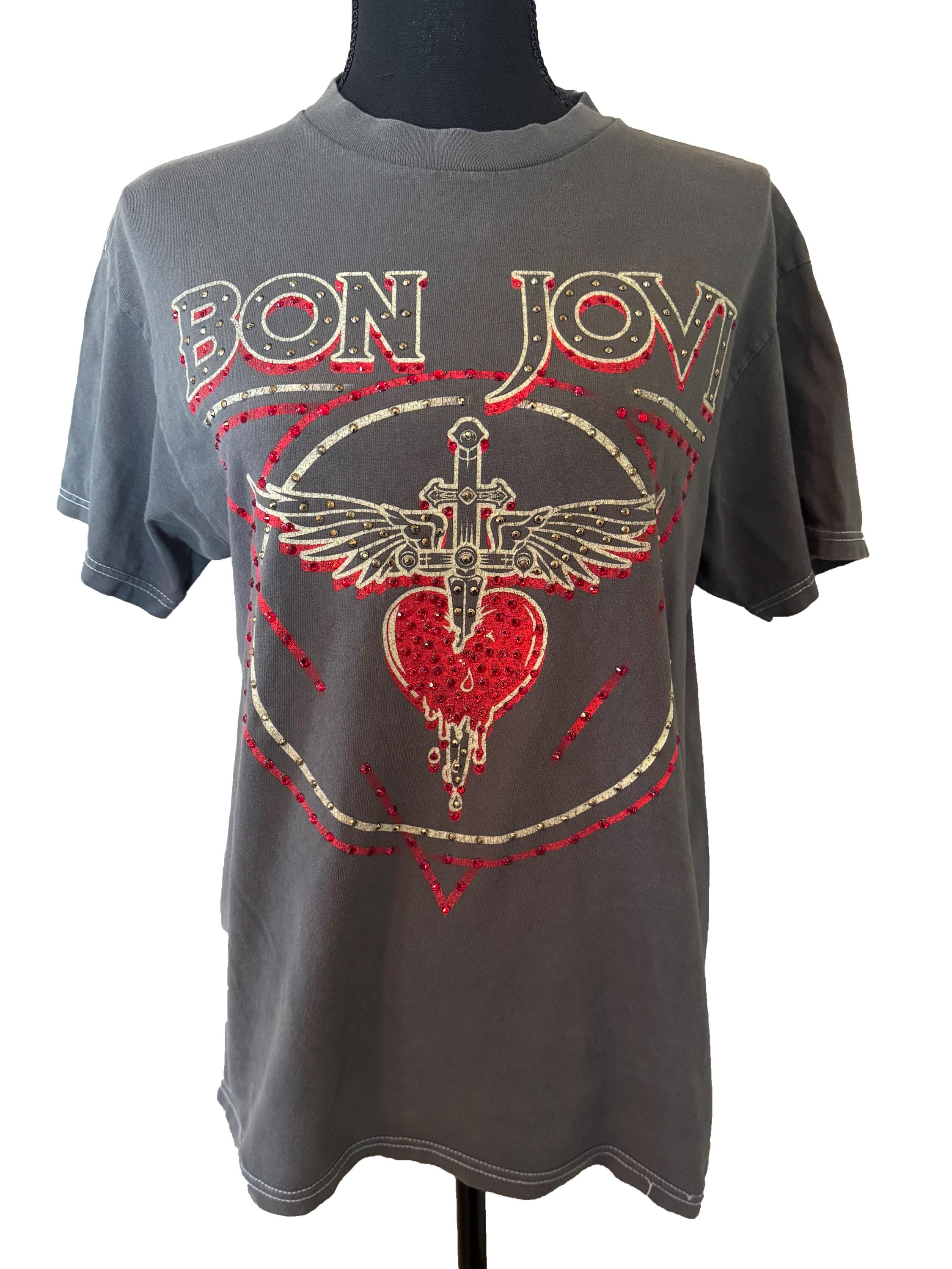 Bon Jovi Hand Embellished Rhinestone Concert T-shirt – Upcycled