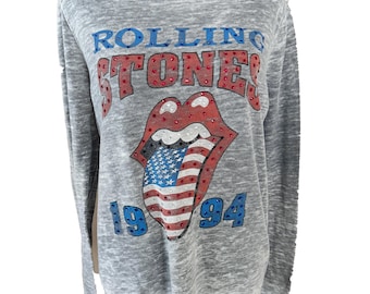 Felpa Rolling Stones Patriotic Lips con strass – Realizzata con materiali riciclati e decorata a mano - Taglia Media