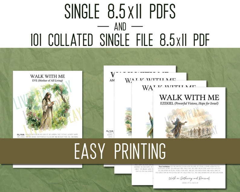 Puede incluir: Un conjunto de archivos PDF imprimibles con el t&iacute;tulo "WALK WITH ME" e ilustraciones. Los archivos est&aacute;n dise&ntilde;ados para una impresi&oacute;n f&aacute;cil, disponibles como archivos PDF individuales de 21,6 x 27,9 cm y un PDF de 101 p&aacute;ginas.