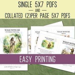 Puede incluir: Una colecci&oacute;n de archivos PDF imprimibles de 5x7. La imagen presenta varias p&aacute;ginas con el texto "WALK WITH ME" e ilustraciones. Tambi&eacute;n es visible el texto "EASY PRINTING". Los archivos est&aacute;n dise&ntilde;ados para una f&aacute;cil impresi&oacute;n en casa.