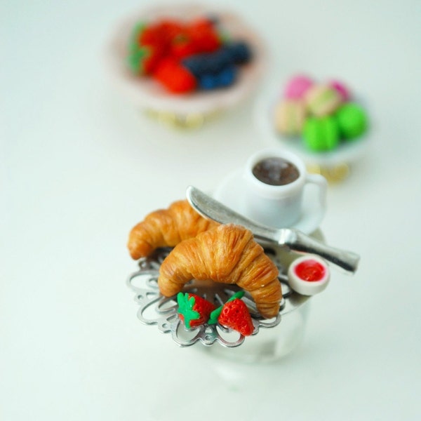 LAST Piece Left. Breakfast in Paris Ring in Miniature Polymer Clay Food Jewelry