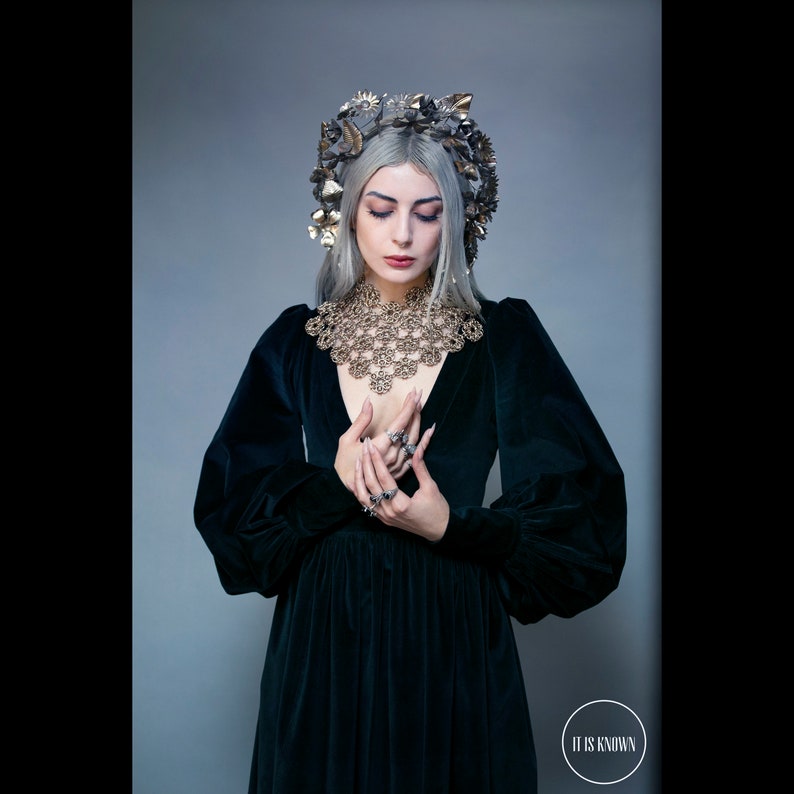 Persephone II-chainmaille floral weave posture collar choker bib necklace statement mantle Viking costume accessory