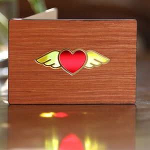 Love Heart Grußkarte - Ungewöhnliches Holz & Glasmalerei Handgemachtes Geschenk für Sie, Frau, Freundin, Mutter
