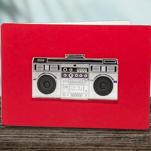 Retro boombox audio stereo acryl verjaardagskaart, handgemaakte wenskaart, DJ-muziekfan cadeau