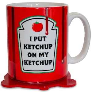 I Put Ketchup on My Ketchup-mok met onderzetter - grappige keramische mok van 10 oz voor sausliefhebbers