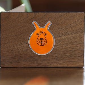 Retro Spacehopper-wenskaart 1970 - Handgemaakt houten glas-in-lood cadeau voor hem, echtgenoot, vriend, broer
