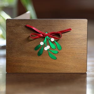 Carte de voeux en bois en vitrail de Noël / Noël / Noël gui, cadeau fait main mari femme petite amie petit ami, souvenir unique