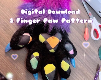 5 Finger Fursuit Paw Pattern with Detailed Instructions