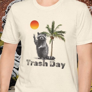 Funny raccoon t shirt, trash panda shirt funny tee, raccoon lovers gift, racoon trash day shirt, sunny day palm tree shirt, vintage raccoon